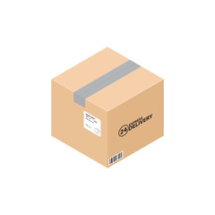 Isometric carton box. Carton isometric box, express delivery, vector isolated on white.