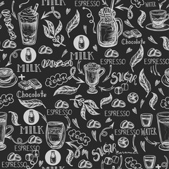 Seamless pattern with coffee cups. Vector.