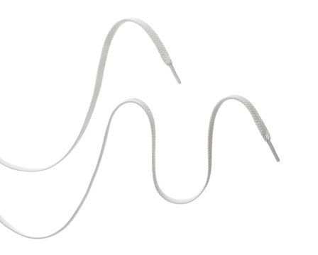 two long white textile shoelaces, isolated on white background