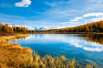 Kidelu lake in Altai mountains, Siberia, Russia. Beautiful autumn landscape.