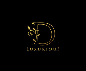 Letter D Logo Icon . Initial Letter D Design Vector Luxury Gold Color.Print monogram initials line art sign symbol.