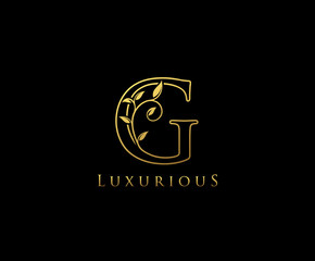 Letter G Logo Icon . Initial Letter G Design Vector Luxury Gold Color.Print monogram initials line art sign symbol.