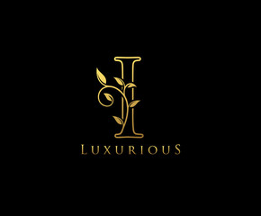 Fototapeta na wymiar Letter I Logo Icon . Initial Letter I Design Vector Luxury Gold Color.Print monogram initials line art sign symbol.