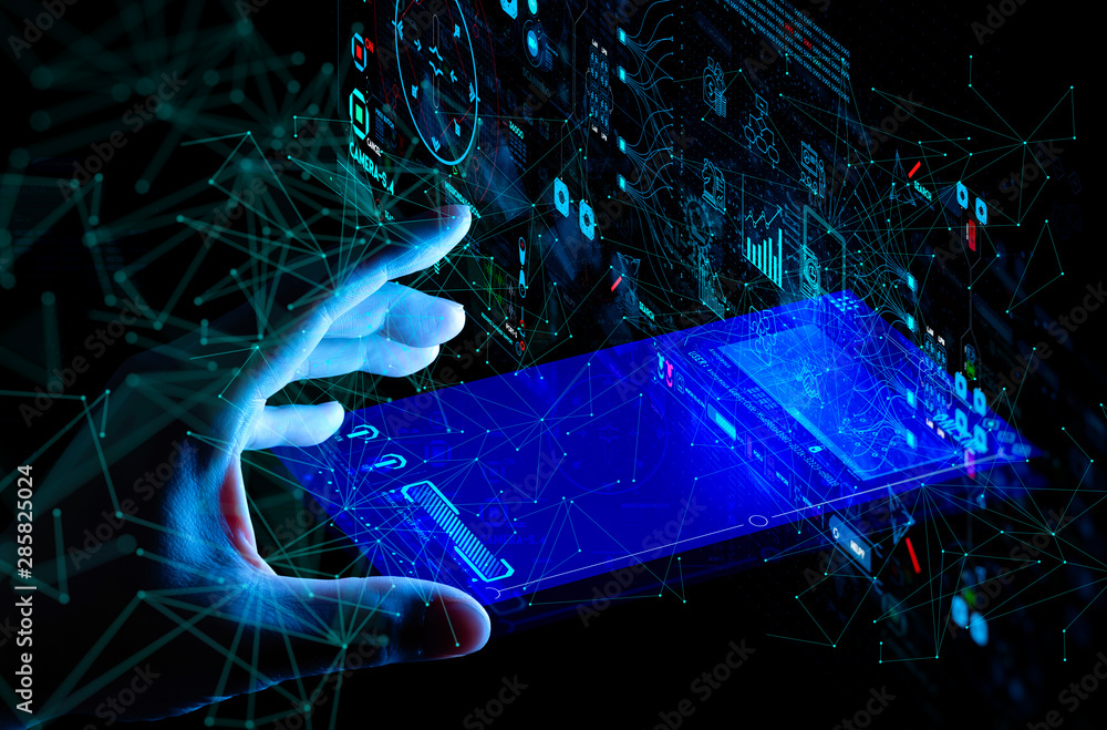 Aufkleber hand working with business data analytics process management with kpi financial charts and graph mar