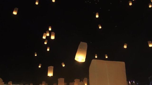 Yipeng latern festival in Thailand mass floating