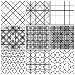 Set of seamless geometric patterns .The lines are black.