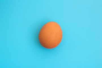 One organic chicken egg isolated on blue background
