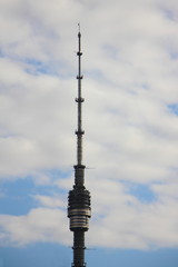 Naklejka premium Famous Moscow TV tower Ostankino close up, Russian landmark, the tallest building in Europe on Sunny summer day