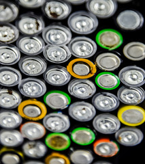 Salt and alkaline batteries, source of energy for portable technology. AAA and AA batteries