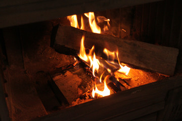 Fire flames in the fireplace