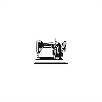 classic sewing machine vector in black color silhouette. element or object for tailor logo template. 