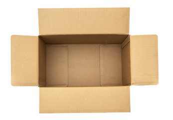 Opened empty box isolated on white. Top view.
