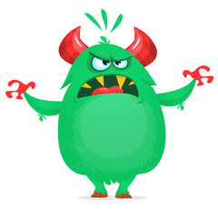 Angry cartoon green monster. Vector illustration