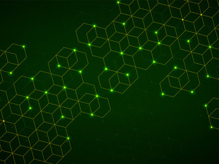 Abstract geometric background with glowing cubes. Geometrical concept with neon lines and points