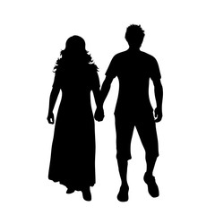 Vector silhouette of couple on white background. Symbol of pair, walk, wife, husband, friend.