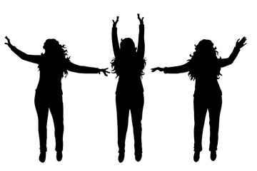 Vector silhouette of set of women on white background. Symbol of female, people, group, dance.