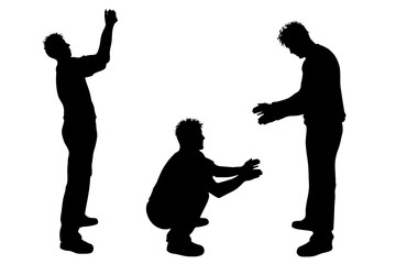 Vector silhouette of set of men on white background. Symbol of male, people, group.