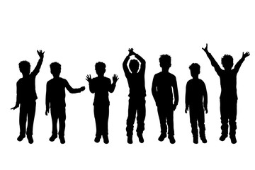 Vector silhouette of children´s friends on white background. Symbol of child, boy,siblings,brother,free,funny,set.
