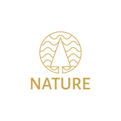 vector illustration tree mono line logo icon gold color