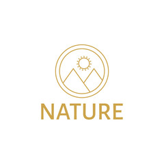 vector illustration mountain mono line logo icon gold color