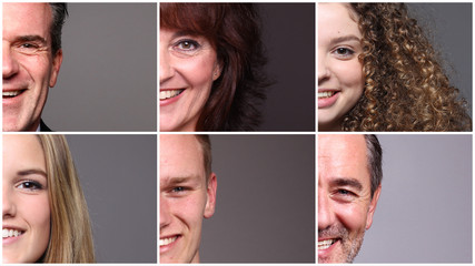 Different portraits of people in front of a grey background