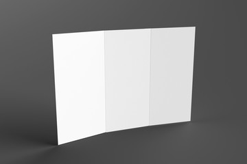 3d illustration of Blank tri-fold brochure mock-up on grey background