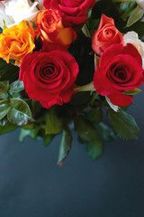 bouquet of roses on blue background