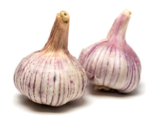 Two garlic bulbs isolated on white background