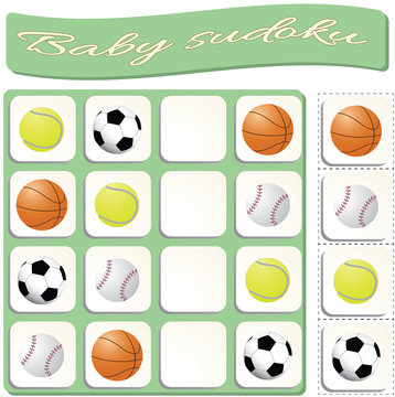 Baby Sudoku with colorful sports balls