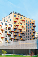 Modern EU residential apartment house building and parking