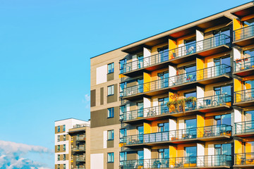 Fototapeta premium Apartment EU home residential building copy space blue sky