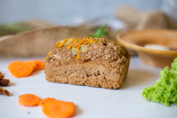 Dietary bread without yeast from whole grain flour. Healthy food, bread with vegetables and bran.