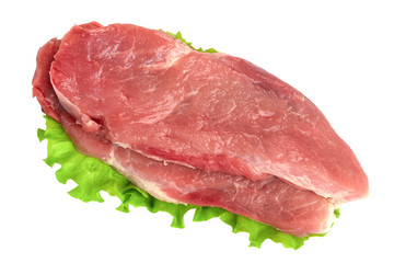 Meat, pork isolated with green salad on a white background