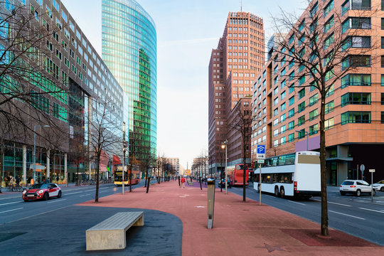 Street with modern architecture on Potsdamer Platz