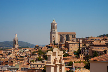 Fototapeta na wymiar Girona View of the Cathedral of Santa Maria, Spain