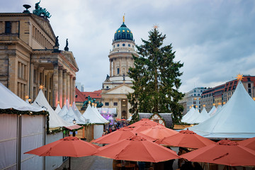 Fototapeta premium Evening Christmas market on Gendarmenmarkt in Berlin EU