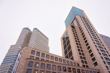 Fototapeta na wymiar Modern skyscraper residential or office architecture Berlin copy space