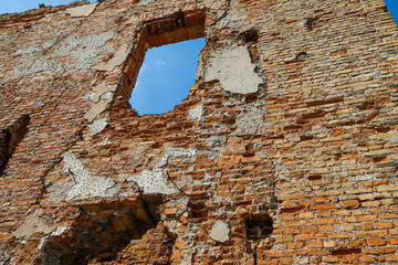 Ruins of  walls Ruzhany Palace belonging to the Sapieha. Belarus, August 2019
