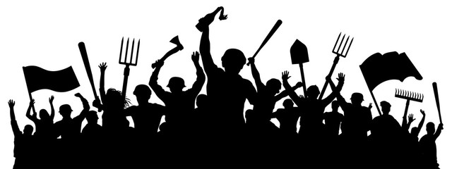 Angry crowd of people. Mass riots. Protest revolution silhouette vector