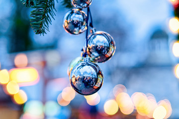 Glass Christmas tree decorations in Christmas market of Germany