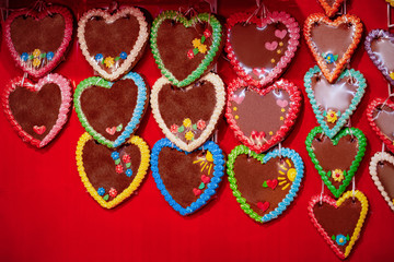Heart shape Gingerbread cookies at Christmas market of Germany