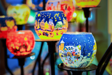 Glass lanterns on Christmas market in Germany