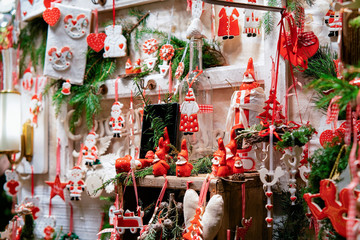 Ceramic Christmas tree decorations in Christmas market in Germany