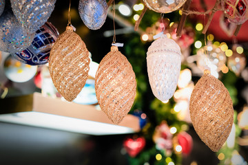 Glass Christmas tree decorations of Christmas market Germany - obrazy, fototapety, plakaty