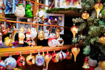 Glass Christmas tree decorations of Christmas market at Alexanderplatz