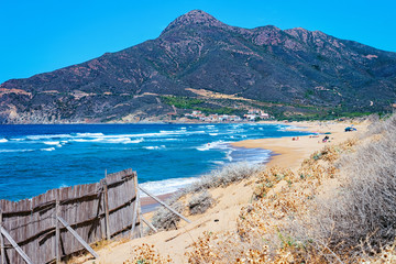 Beach at Mediterranean Sea in Buggerru in South Sardinia