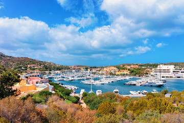 Fototapeta premium Scenery with Marina and luxury yachts at Porto Cervo