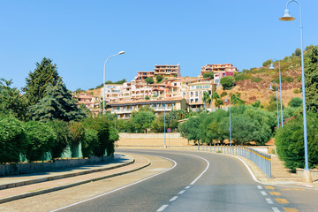 Street view of Road in town in province of Cagliari