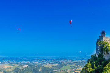 Paragliding in the blue sky as background extreme sport