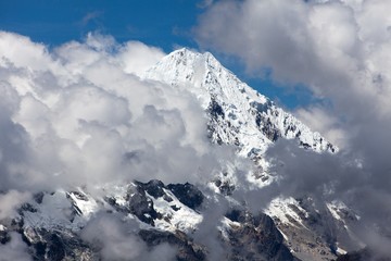 Mount Salkantay in the middle of clouds